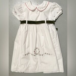 Lullaby Set - White Christmas Dress w/Green Velvet Bow - Size: 4T